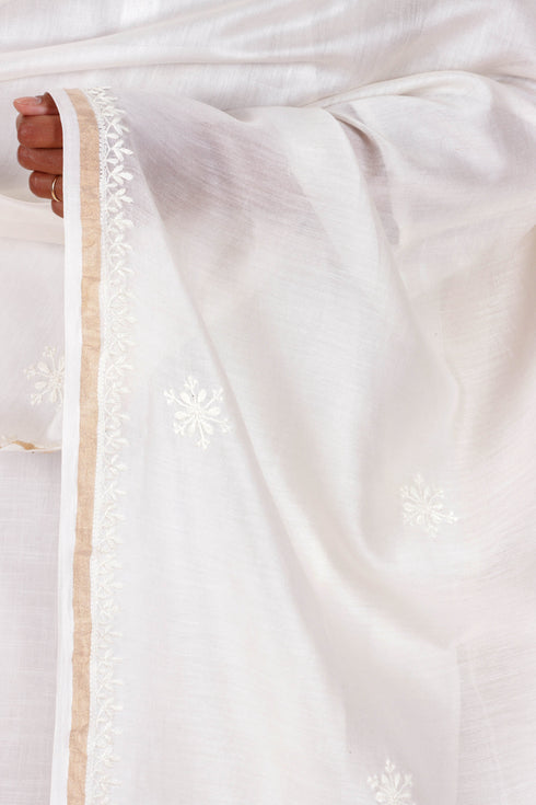 Chanderi Silk Dupatta With Chikankari Embroidery